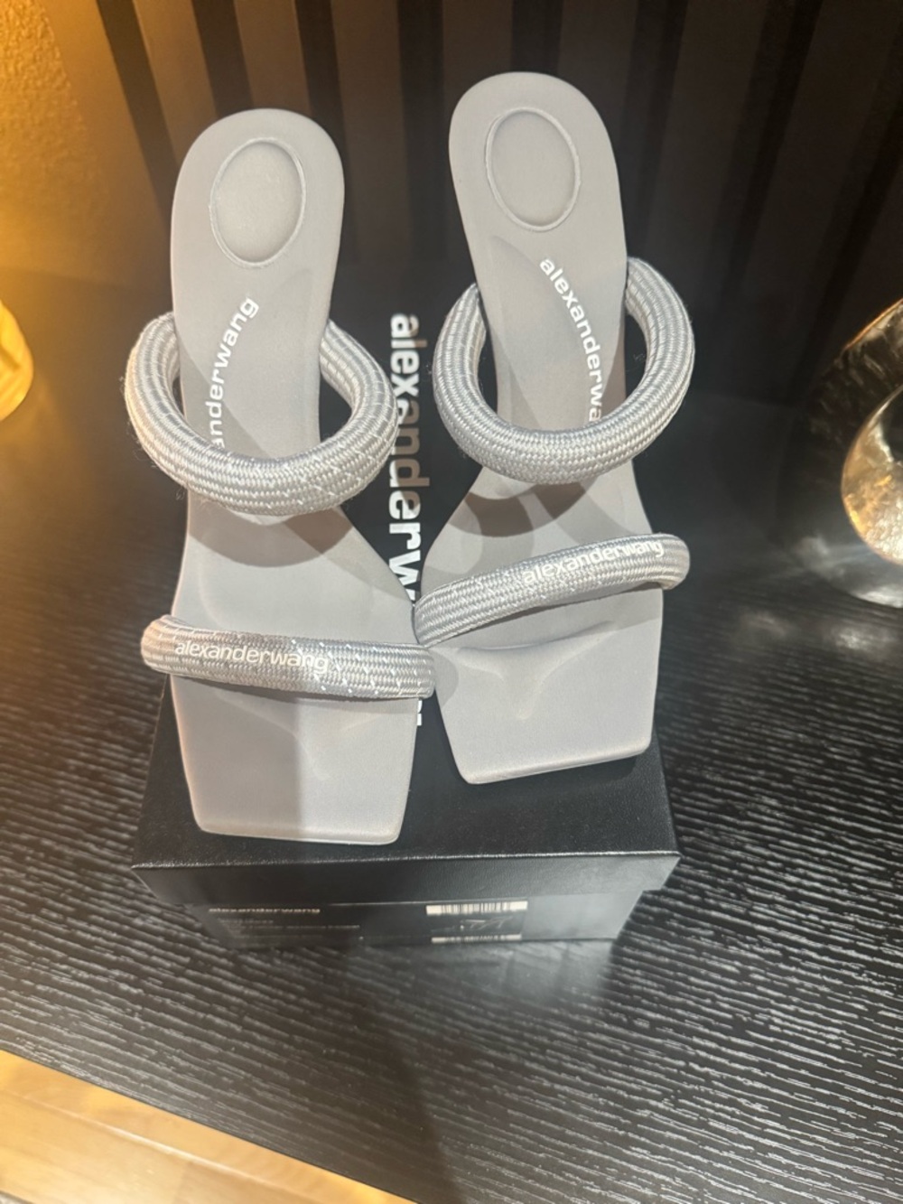 Alexander Wang Metallic Silver Double-Strap Square-Toe Heels